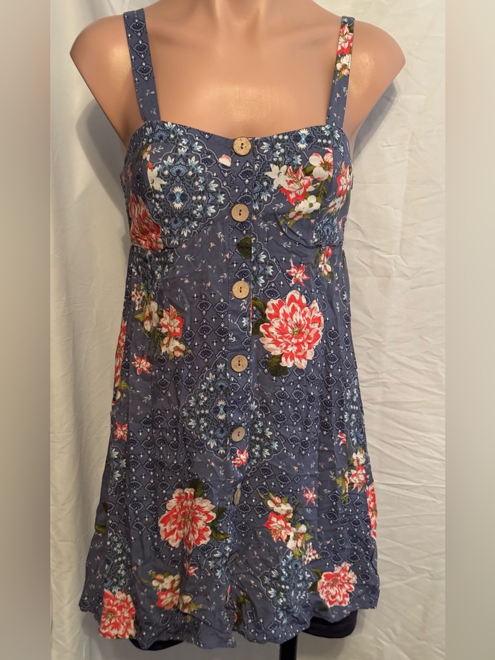 Navy Floral Button-Front Floral Summer Dress